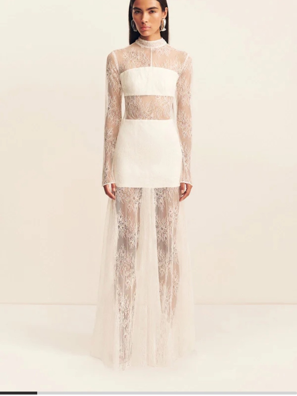Shona Joy Ivory Lace Long Sleeve Maxi Dress